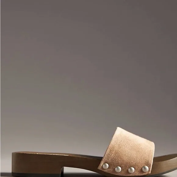 Bibi Lou Anthropologie Wood Bottom Slide Sandal Beige Neutral size 9.5 / 40 - Picture 6 of 7